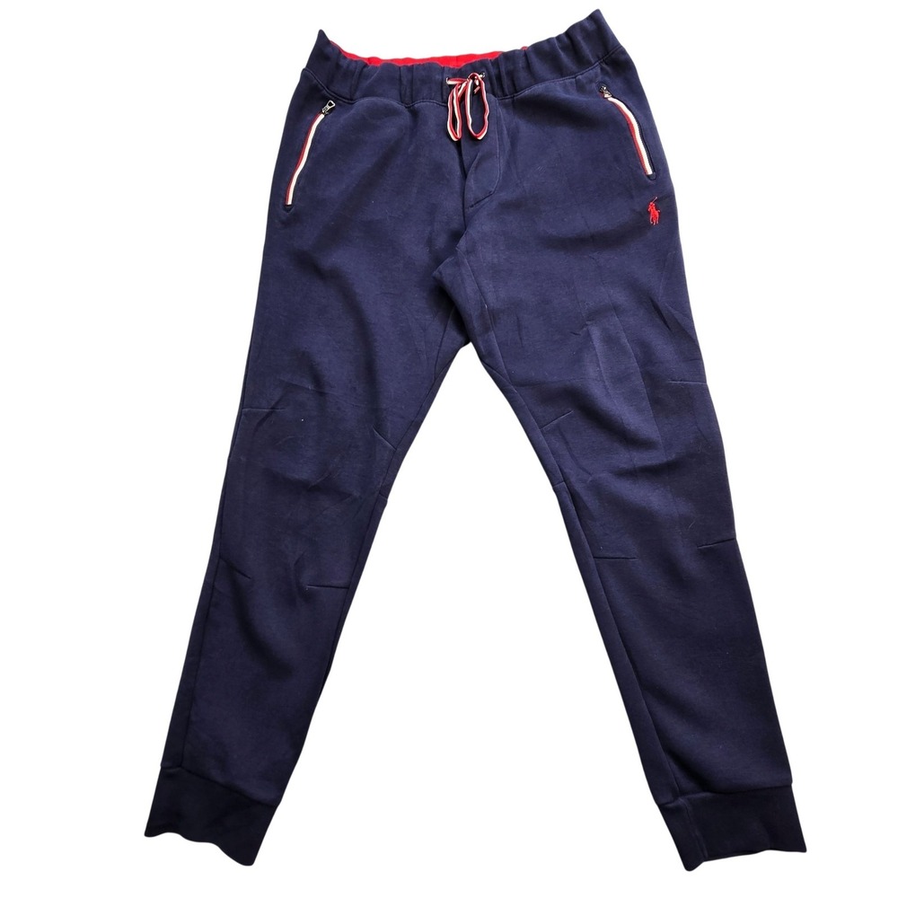 Polo Ralph Lauren Pants Mens M Blue Jogger Fleece Drawstring Zippered Pockets